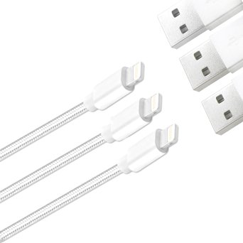 Rocky Mountain Cables TM Braided Lightning Cable For iphone, ipad, ipod, Charger Cable For iphone 6, 6s, 6Plus, 5s,5c, 5. Fast Charging iphone Cable For All IOS Updates (3 Pack White 3.3 FT)