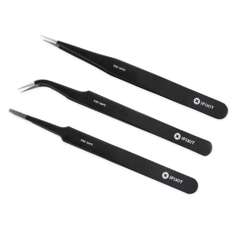 iFixit Pro ESD Tweezer Set with precision extra fine blunt and grooved tips