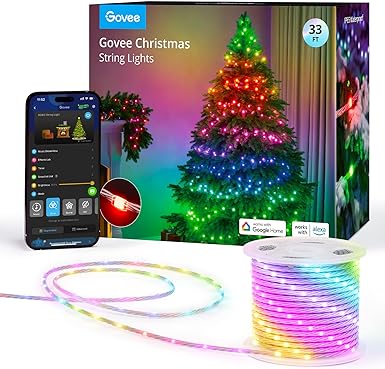 Govee Christmas Lights, Halloween Decorations Indoor, 33ft RGBIC Indoor String Lights with 100 LED Lights, App Control with 99  Dynamic Scene Modes, IP65 Waterproof, Sync with Music, Alexa Compability