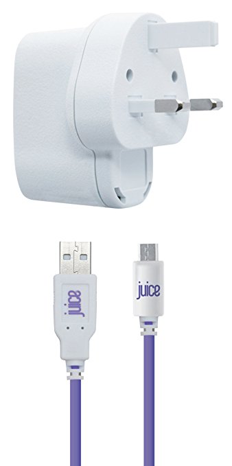 Juice Micro USB to USB Charger with UK Mains Adapter for HTC, Samsung and BlackBerry Devices - White/Purple (discontinued by manufacturer)