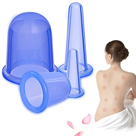 Silicone Cupping Set 4 Sizes Massage Vacuum Rubber Cup (blue)