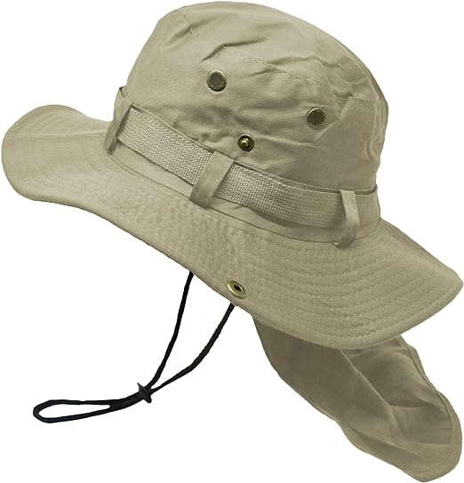 Bucket Boonie Hat with Neck Flap Cover Sun Safari Wide Brim Fishing Garden Hiking Cap