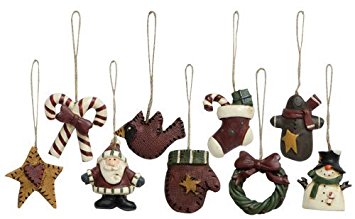 Old World Mini Christmas Ornaments 9 Piece Set Vintage Style Country Primitive Christmas Holiday Décor