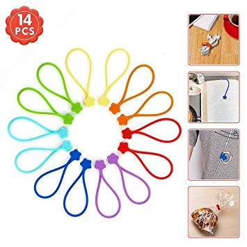 Fironst Strong Magnetic Twist Ties for Bundling and Organizing, Multi-Color Magnet Cord Winder for Cable Management, Hanging & Holding Stuff Silicone Cord Keeper (7 Colors-14 Pack)