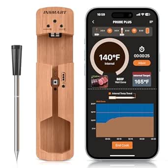 INSMART Wireless Smart Meat Thermometer,330FT Bluetooth Range,100% Waterproof,Precision Cooking Grilling,Multi Sensors,for BBQ,Oven,Grill,Kitchen,Smoker, Rotisserie Turkey Beef/iOS & Android App