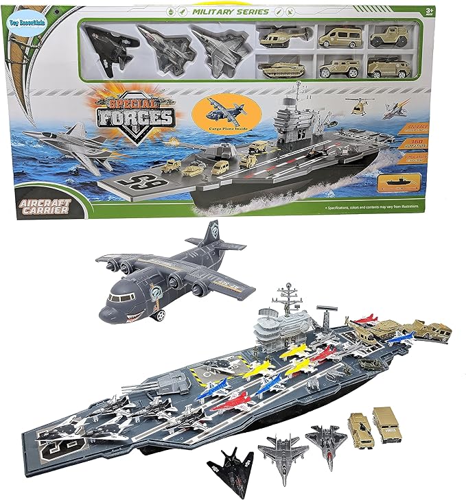Aircraft Carrier Toy Army Men with Cargo Plane Warplanes Fighter Jets Military Vehicles