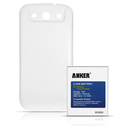 [540 Days Warranty] Anker® 4400mAh Replacement Extended Battery for Samsung Galaxy S3, GT-I9300, I535(Verizon), T999(T-Mobile), I747(AT&T), R530(U.S. Cellular), L710(Sprint), fits EB-L1G6LLU, with NFC/Google Wallet, with White Cover