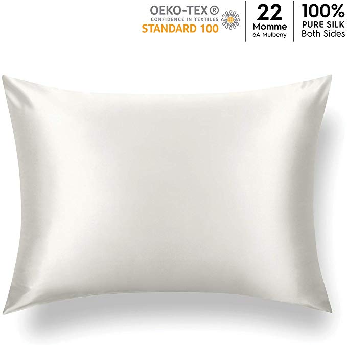 Tafts 22 Momme 100% Pure Mulberry Silk Pillowcase for Hair and Skin, Hypoallergenic, Both Sides Grade 6A Long Fiber Natural Silk Pillow Case, Concealed Zipper, King 20x36 inch, Ivory White