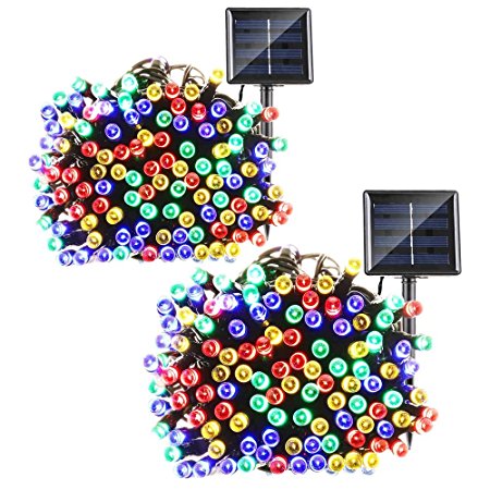 Qedertek Solar Christmas String Lights, 72ft 200 LED Fairy Lights, 8 Modes Ambiance Lighting for Outdoor, Patio, Lawn, Landscape, Garden, Home, Wedding (2 Pack, Multi-color)