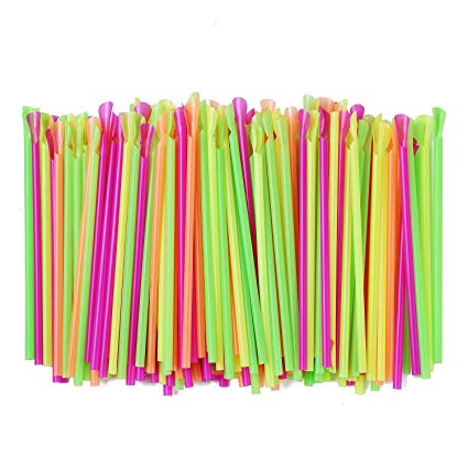 Assorted Neon Colors Sno-Cone Plastic Spoon Drinking Straws, Pack of 200 Milkshake Straws