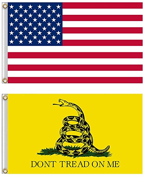 Shmbada American US Flag and Gadsden Don't Tread on Me Flag Kit with Brass Grommets, Premium Polyester Double Stitched Vivid Color Anti Fading, Outdoor Yard Decor 3x5 Ft, 2 Pack