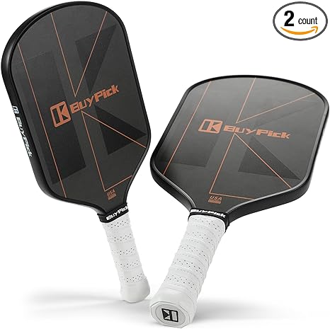 BuyPick Pickleball Paddle, Carbon Fiber Surface with Reinforced 16mm Polypropylene Honeycomb Core, Perforated Grip, USA Pickleball Approved,2 Pickleball Paddle with 4 PE Balls& 1 Bag