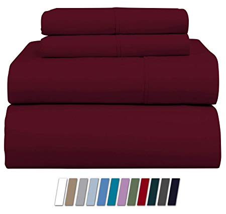 1000-Thread-Count 100% Pure Cotton Bed Sheets on Amazon - 4 Pc Queen Size Burgundy Sheet Set, Single Ply Long Staple Combed Cotton Yarns, Best Luxury Sateen Weave, Fits Mattress Upto 20'' Deep Pocket