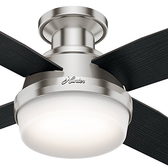 Hunter Fan 44" Contemporary Low Profile Ceiling Fan in Brushed Nickel with LED Light Kit and Remote Control (Certified Refurbished)