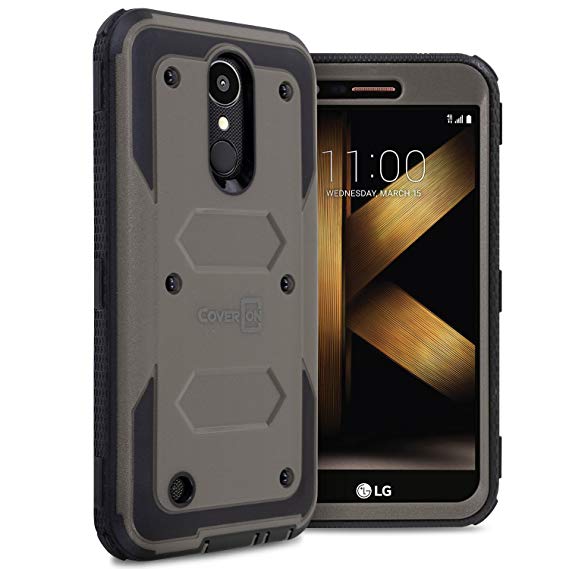 LG K20 Plus Case, LG K20 V Case, LG K20V Case, CoverON [Tank Series] Tough Hybrid Hard Armor Protective Phone Cover - Gray/Black