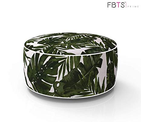 FBTS Prime Outdoor Inflatable Ottoman Deep Green Leaf Round Patio Foot Stools and Ottomans Portable Travel Footstool Used for Outdoor Camping Home Yoga Foot Rest