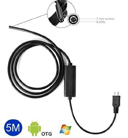Volador 7mm Android Borescope USB Inspection Camera OTG Android Smartphone Flexible Borescope Micro USB Endoscope with 5m Cable for Android Phone or Tablet PC