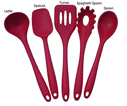 Lepilion 5 Piece Premium Silicone Kitchen Utensil Set in Hygienic Solid Coating | BPA FREE | Heat Resistant | Anti-Bacterial | Heat Resistant | Dishwasher Safe