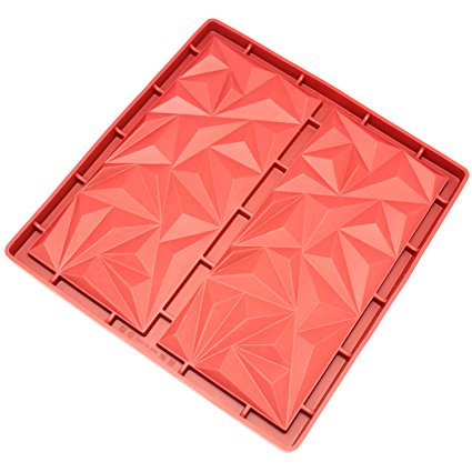 Freshware CB-811RD 2-Cavity Diamond Silicone Mold for Making Homemade Chocolate, Candy Bars, and More