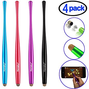 Capacitive Stylus Pen, Honsky 4 Packs Slim Waist Universal Metal Sensitive Cell Phone Tablet Styli for Apple iPhone iPad Samsung LG Touch Screen / With Replacement Mesh Tips / Red, Blue, Black, Purple