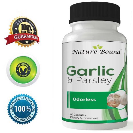 Odorless Garlic and Parsley Supplement With 100% Chlorophyll Vitamin C Calcium Sativum Vitamin K Powerful Antioxidant #1 Health and Vitality Detoxifier Boosts Energy For Men Women Teens Nature Bound