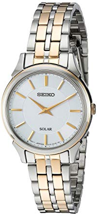 Seiko Women's Slimline Solar Goldtone Watch with White Dial