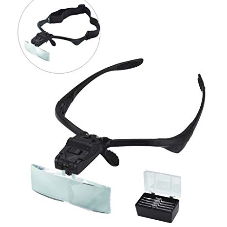 AORAEM Magnifier Glasses w/LED Light for Lash Extensions - 3 Lenses Magnifier Spectacles (1.5x, 2.5x, 3.5x)