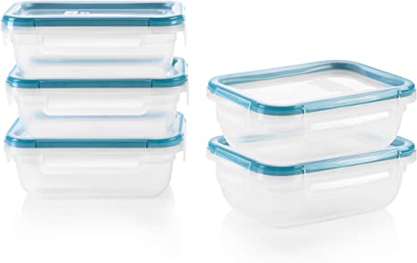 Snapware Total Solution 10-Pc Plastic Food Storage Containers Set with Lids, 3-Cup Rectangle Meal Prep Container, Non-Toxic, BPA-Free Lids with 4 Locking Tabs, Microwave, Dishwasher, and Freezer Safe