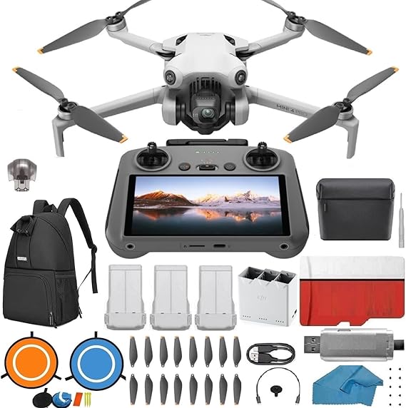 DJI Mini 4 Pro Drone Fly More Combo Plus with DJI RC 2 Screen remote with 3 Battery Bundle Kit 45-min Flight Time Camera Drone Bundle, with 128 GB SD, 3.0 USB Card Reader, Landing Pad, Backpack and More