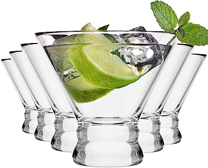 KooK Stemless Martini Glasses, Footed Drinking Cups, Great for Cocktails, Margaritas, Liquor, Desserts and More, Dishwasher Safe, Clear, 8 oz, Set of 6