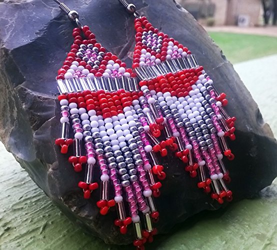 Ace of Hearts Red & Pink Native American Inspired Beaded Earrings