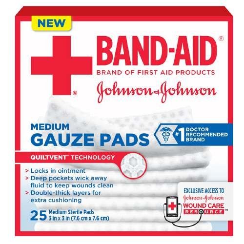 Johnson & Johnson, First Aid Medium Gauze Sterile Pads, (3 Inches X 3 Inches) - 25 Count (Pack of 3) by Band-Aid