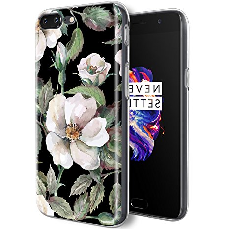 Oneplus 5 Case, Topnow Shockproof Ultrathin Soft TPU IMD Advanced Printing Pattern Phone Cases Cover for Oneplus 5 - Black Flower