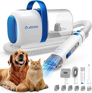 Jecoo Dog Grooming Kit & Dog Hair Vacuum with Clipper and Brush, Dog Grooming Vacuum for Shedding Pet Hair, Low Noise Pet Grooming Tool with 2L Canister for Dogs Cats Pets