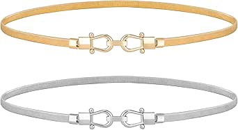 JASGOOD Skinny Metal Waist Belt for Dress Fashion Waistband Elastic Metal Chain Belt