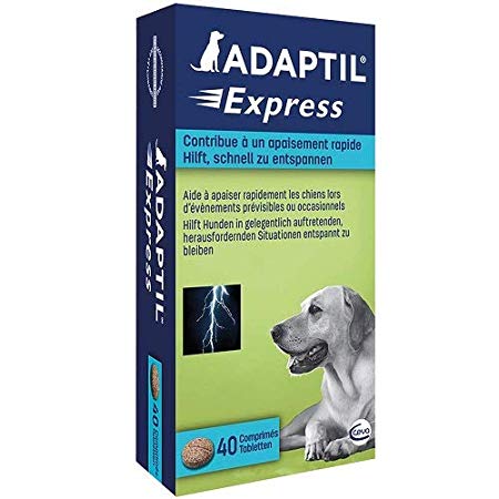 ADAPTIL Express Tablets, fast calming for anticipated events such as thunderstorms, vet visits, groomers and fireworks - Pack of 40 tablets