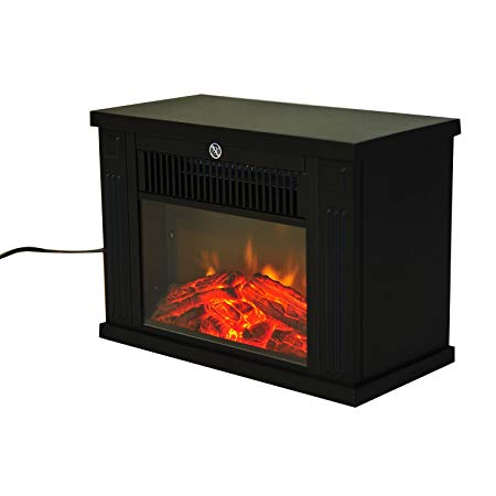 HOMCOM 1.2KW Freestanding Electric Fireplace Fire Wood Log Burning Effect Flame Vintage Heater Stove Living Room Tempered Glass View