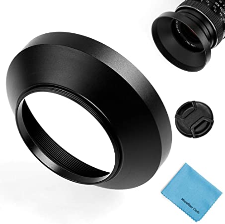 55mm Wide Angle Lens Hood,Universal Metal Lens Hood Sunshade with Centre Pinch Lens Cap for Canon Nikon Sony Pentax Olympus Fuji Camera  Microfiber Cleaning Cloth