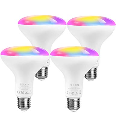 Smart Light Bulbs,TECKIN LED RGB Color Changing,E27 100W 1300LM Equivalent Compatible with Alexa and Google Home,IFTTT,2900K-6000K BR30 WiFi Light Blubs(13W),4Packs