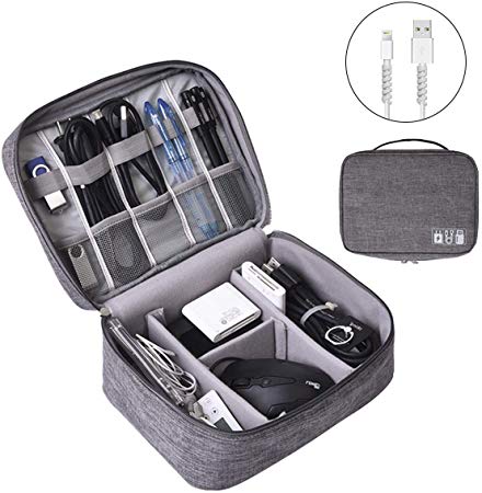 OrgaWise Electronic Accessories Bag Travel Cable Organizer Three-Layer for iPad Mini, Kindle, Hard Drives, Cables, Chargers (Two-Layer-Grey)