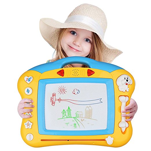 Magnetic Drawing Board, Colorful Kid Learning Magna Doodle With Music and Light (Yellow)