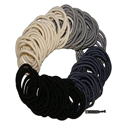 Kenz Laurenz 100 Hair Elastics Hair Ties No Crease Ouchless Ponytail Holders No Metal 4mm (100 Hair Elastics-Black Ombre)