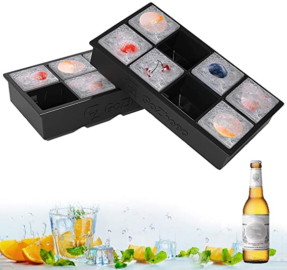 Ice Cube Trays, 2 Pack XXL Silicone Large 2 Inch Square Ice Cube Mould for Whiskey, Cocktails & Wine