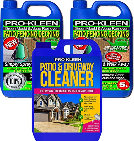 Pro-Kleen Simply Spray & Walk Away Concentrate Patio - Fencing - Decking - Green Mould & Algae Remover and Pro-Kleen Patio & Driveway Cleaner (10L Simply Spray with 5L Driveway Cleaner)