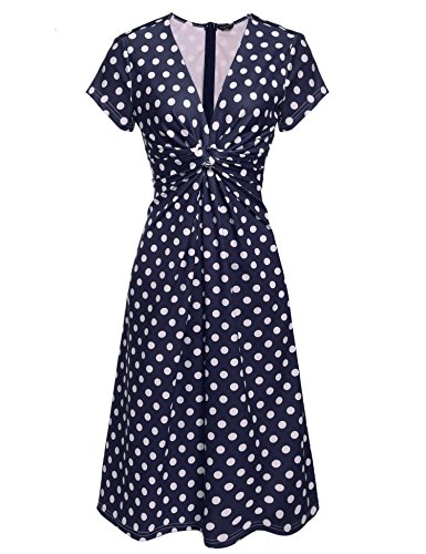 ACEVOG Women's V-Shirt Short Sleeve 1940s / 40s Pitch Point-style One-piece Dress