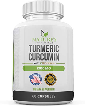 Organic Turmeric Curcumin - with Patented Black Pepper BioPerine – Highest Potency Anti Inflammatory Supplement – Best Anti-Aging Health and Pain Relief – 95% Standardized Curcuminoids - 60 Capsules