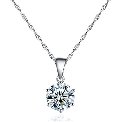 Shally Women's 18K Silver Plated Cubic Zirconia Solitaire Necklace