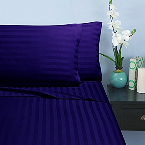 Elegant Comfort 1500 Thread Count -DAMASK STRIPES- Egyptian Quality Luxurious Silky Soft WRINKLE & FADE RESISTANT 4 pc Sheet set, Deep Pocket Up to 16" - King Purple