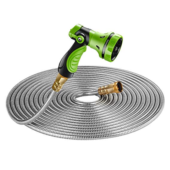 BEAULIFE New 304 Stainless Steel Metal Garden Hose with 8 Functions Metal Garden Hose Nozzle 75ft|Flexible, Portable & Lightweight - No Kink, Tangle & Puncture Resistant
