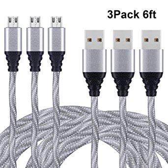 Redlink Micro USB Cable, 3Pack 6FT Nylon Braided Micro USB Charger Cables Data Sync Charging Cord for Samsung, Sony, HTC, Motorola and More Android Devices